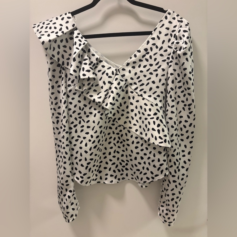Self-Portrait Polka Dot Ruffled Satin Blouse Size 2 - Picture 4 of 11